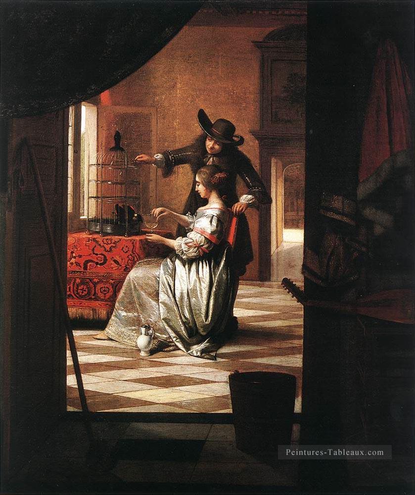 Couple avec le genre de perroquet Pieter de Hooch Peintures à l'huile